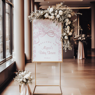 Poster Accueil Baby shower en toile et poitrine rose pâle