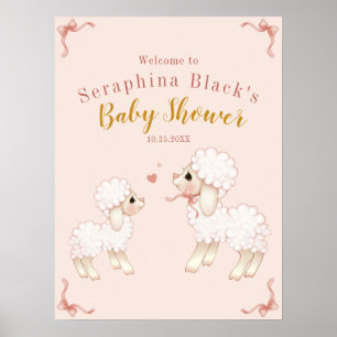 Poster Accueil Baby shower Fille Agneau Rose