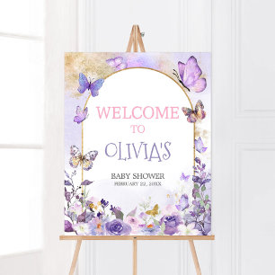 Poster Accueil Baby shower papillon floral enchanté