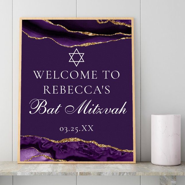 Poster Accueil Chic Bat mitzvah Gold Purple (Créateur téléchargé)