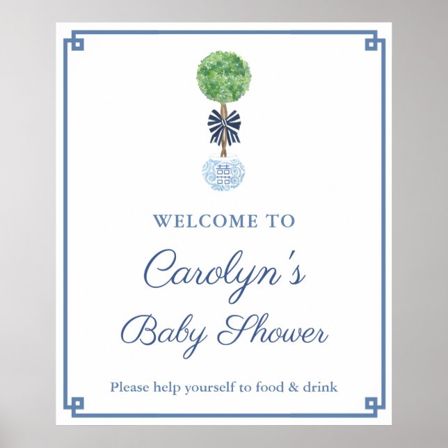 Poster Accueil classique Baby shower de garçon bleu foncé (Devant)