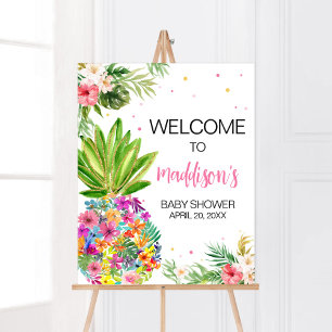 Poster Accueil d'ananas floral tropical
