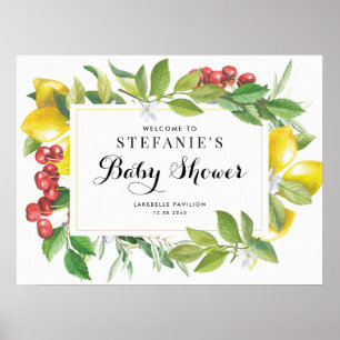 Poster Accueil de Baby Shower Aquarelle Citrons et Cerise