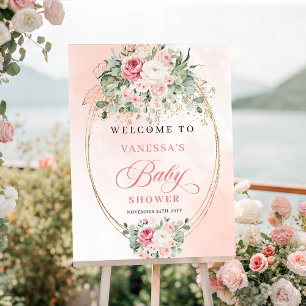 Poster Accueil de Baby Shower avec de belles Roses Bohémi