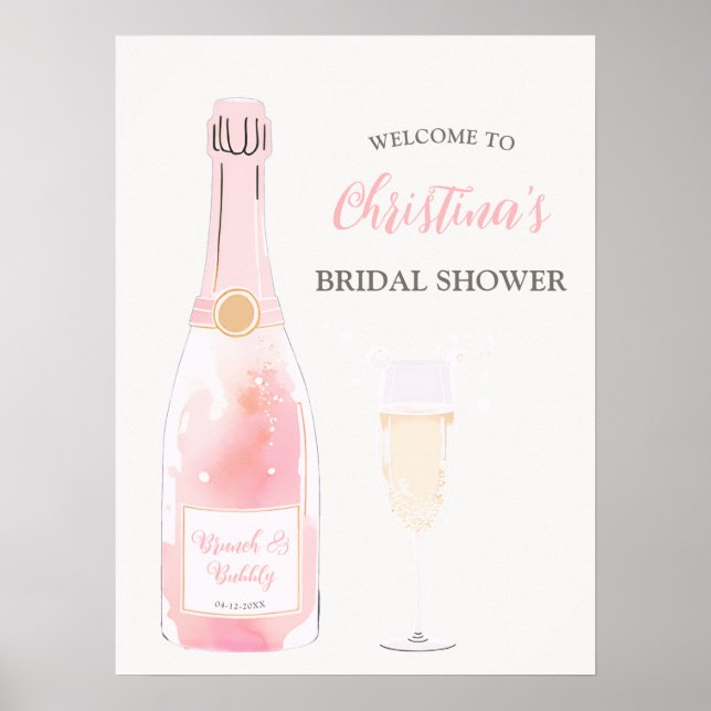 Poster Accueil de Brunch et Bubbly Champagne pour la Mari (Devant)