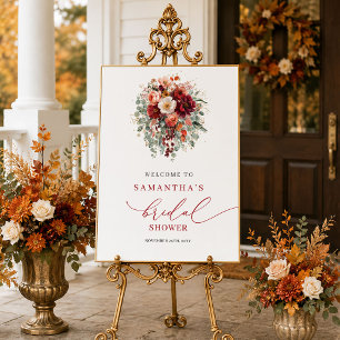 Poster Accueil de douche nuptiale romantique or eucalyptu