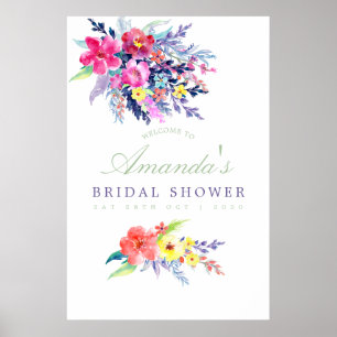 Poster Accueil de Fête de Fiançailles Floral Aquarelle Co