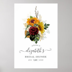 Poster Accueil de Fête de Mariage Floral Automnal Rustiqu