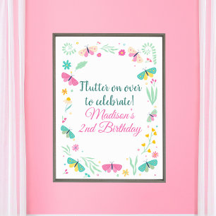 Poster Accueil de jardin de fille papillon pastel blanc