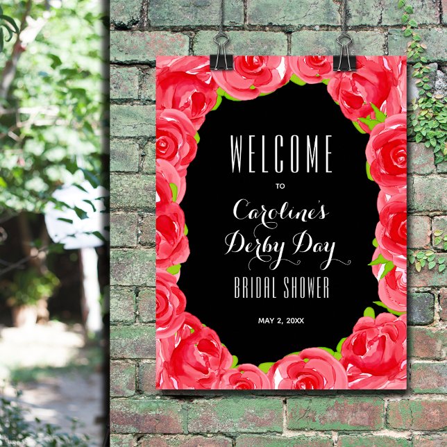 Poster Accueil de la Fête des mariées de style Roses roug (Red roses Derby-style bridal shower welcome poster - INSTANT DOWNLOAD and/or PRINTED)