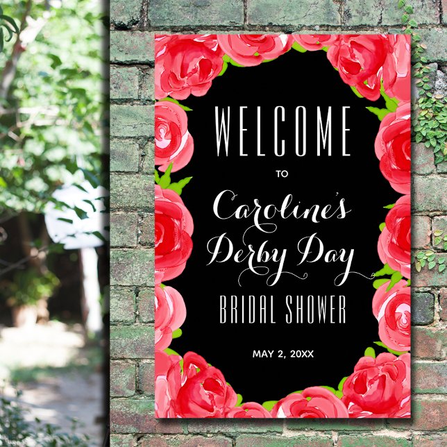Poster Accueil de la Fête des mariées de style Roses roug (Red roses Derby-style bridal shower welcome poster - INSTANT DOWNLOAD and/or PRINTED)