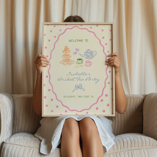 Poster Accueil de la fête du thé nuptial coloré dessiné à
