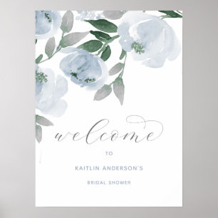 Poster Accueil de Mariage Cérémonie Dusty Blue & Gris Aqu
