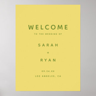 Poster Accueil de mariage jaune citron simple moderne
