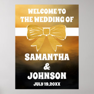 Poster Accueil de Mariage moderne Bold Black Gold Bow