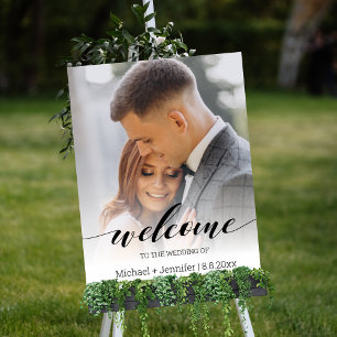 Poster accueil design script moderne mariage photo