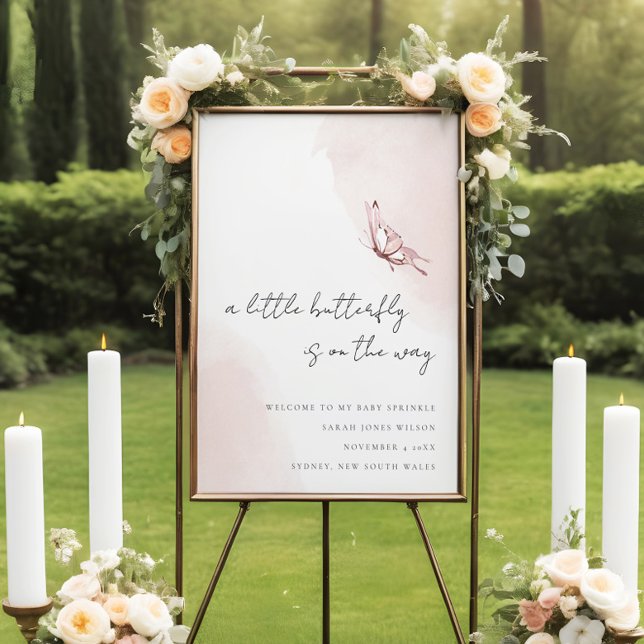 Poster Accueil du Baby shower à papillon de couleur blanc (Créateur téléchargé)