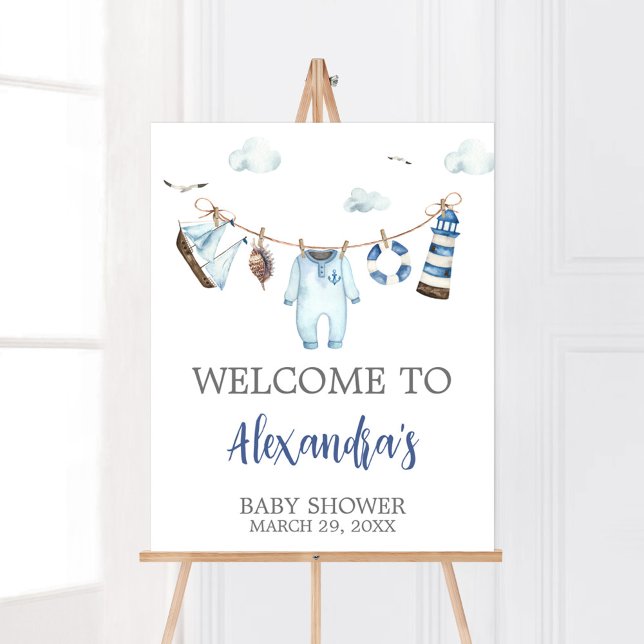 Poster Accueil du Baby shower Ahoy Nautical (Nautical Sailor Ahoy Baby Shower Welcome Sign)