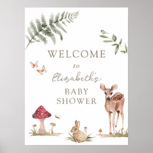 Poster Accueil du Baby shower Animaux forestiers enchanté