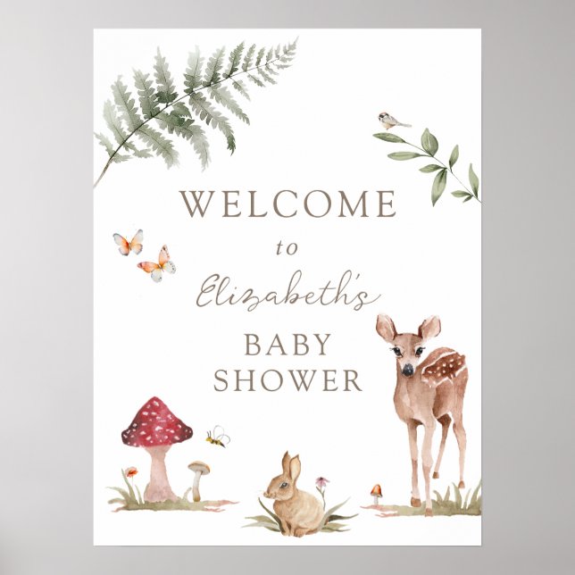 Poster Accueil du Baby shower Animaux forestiers enchanté (Devant)