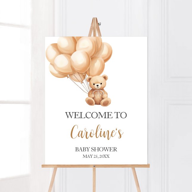Poster Accueil du Baby shower de ballon Brown Ours (We Can Bearly Wait Baby Shower Welcome Sign)