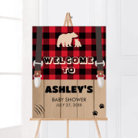 Accueil du Baby shower de bûcheron rouge rustique