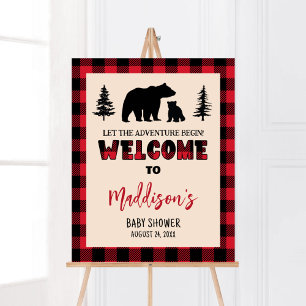 Poster Accueil du Baby shower de bûcherons d'ours plaid