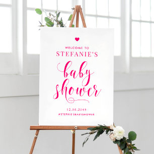Poster Accueil du Baby shower de calligraphie en gras ros