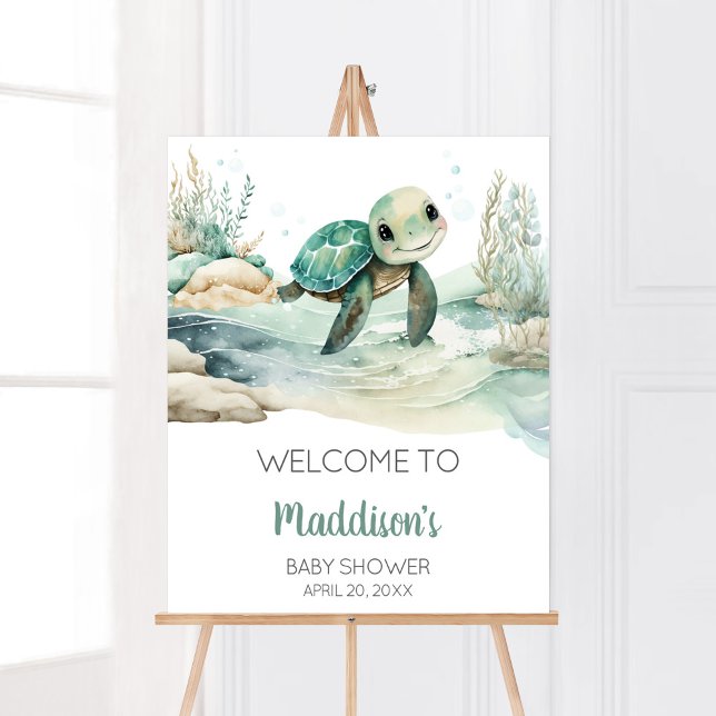 Poster Accueil du Baby shower de la tortue de mer (A Little Hatching Is On the Way Baby Shower Welcome Sign)