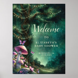 Poster Accueil du Baby shower des champignons forestiers 
