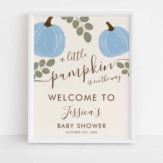 Poster Accueil du Baby shower Eucalyptus Citrouille bleu  (Créateur téléchargé)