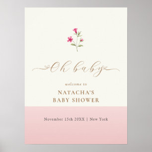 Poster Accueil du Baby shower Fleur sauvage rose minimal