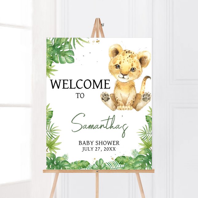 Poster Accueil du Baby shower Lion rugissant (Roaring with Excitement Lion Baby Shower Welcome Sign)