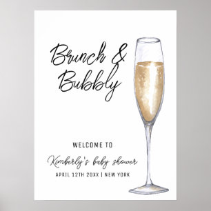 Poster Accueil du Baby Shower Minimal Boho Champagne Brun