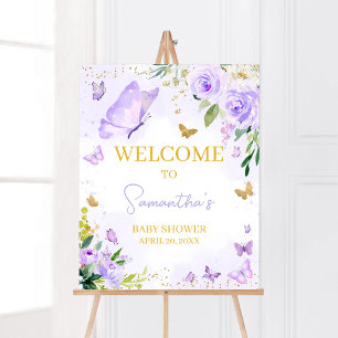 Poster Accueil du Baby shower papillon violet