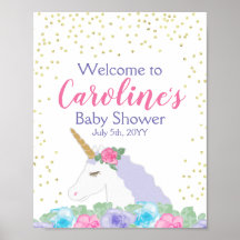 Accueil du Baby shower rose et or Unicorn