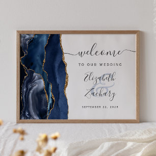Poster Accueil du Mariage Agate Navy Blue Gold Script