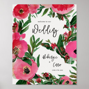 Poster Accueil du Mariage d'anémone aquarelle