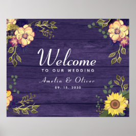 Poster Accueil du Mariage floral pourpre