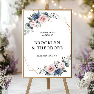 Poster Accueil du Mariage géométrique Dusty Blue Mauve