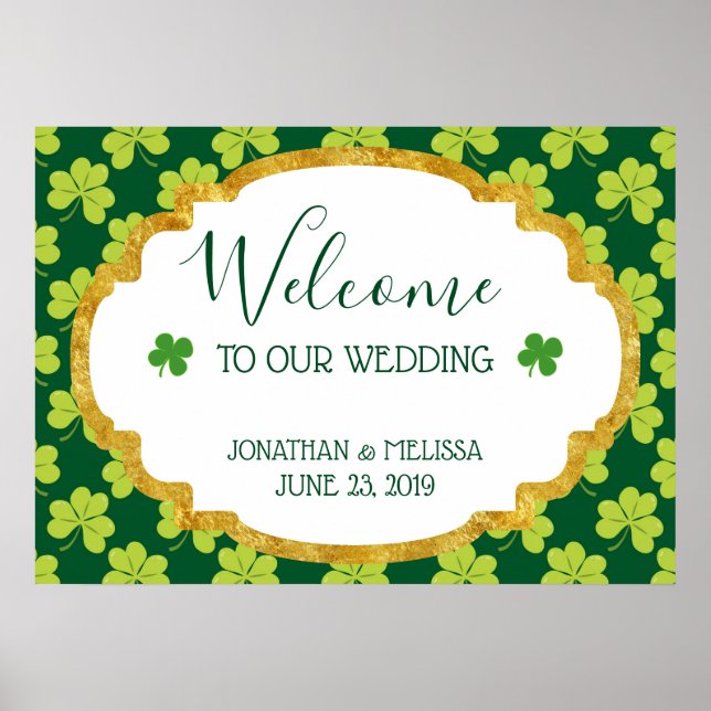 Poster Accueil du Mariage Motif de Clover Vert (Devant)
