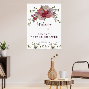 Poster Accueil élégant de mariage floral Bourgogne 