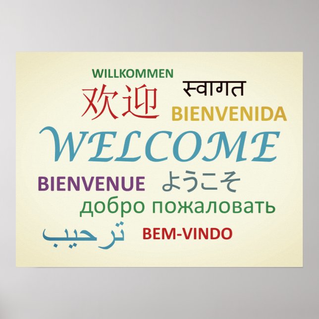 Poster Accueil en plusieurs langues colorées (Devant)