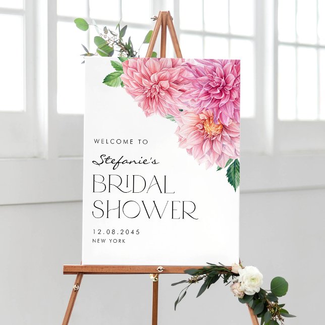 Poster Accueil Fête des mariées Dahlia Aquarelle Rose (Créateur téléchargé)