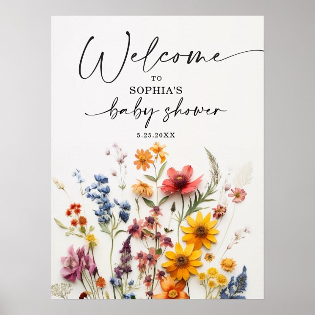 Poster Accueil Fleur sauvage Fleurs Pressées Baby shower (Devant)