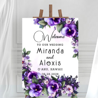 Poster Accueil floral à thème mauve et argenté