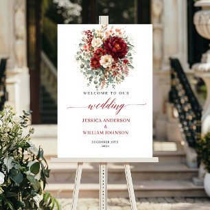 Poster Accueil Floral Bohème Eucalyptus Rouge Profond Aut