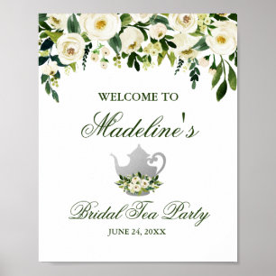 Poster Accueil Floral Green Fête des mariées Tea Party