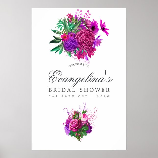 Poster Accueil Fuchsia vintage et Fête des mariées violet (Devant)