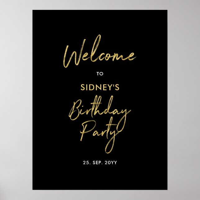 Poster Accueil Gold & Black Modern Anniversaire (Devant)